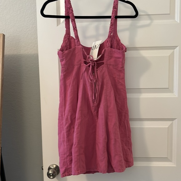 Zara pink mini slip dress with ties spaghetti straps size small linen cotton NWT - Picture 6 of 16